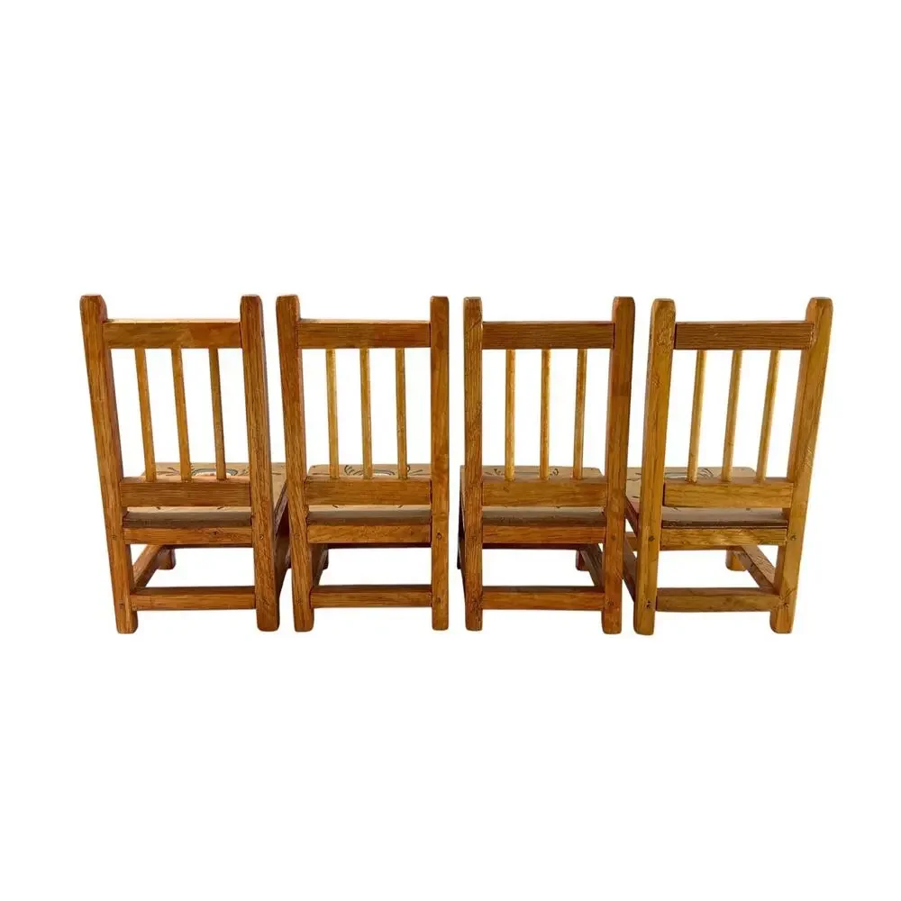 Vintage Handmade Hand Painted Folk Art Miniature Doll Table & 4 Chairs Wood Set